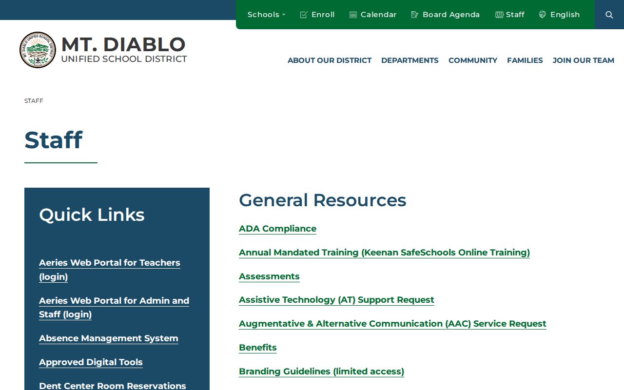 Pleasant Hill people directories Mt Diablo school district staff page