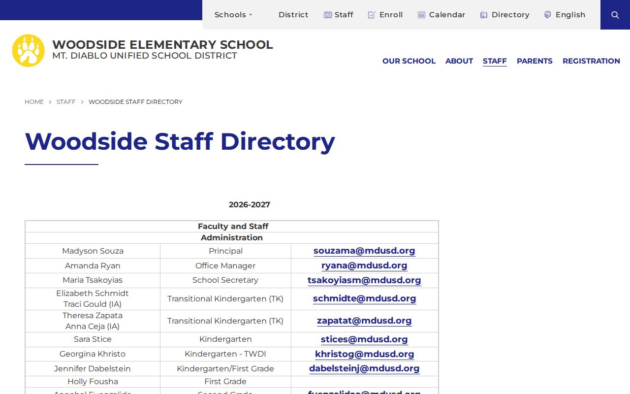 Pleasant Hill people directories MDUSD school staff directory example