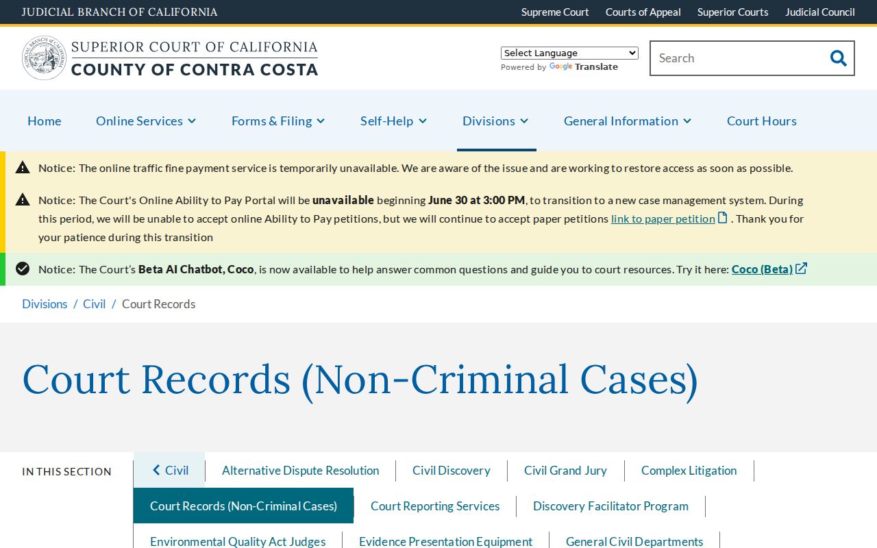 Pleasant Hill public records Contra Costa court request page