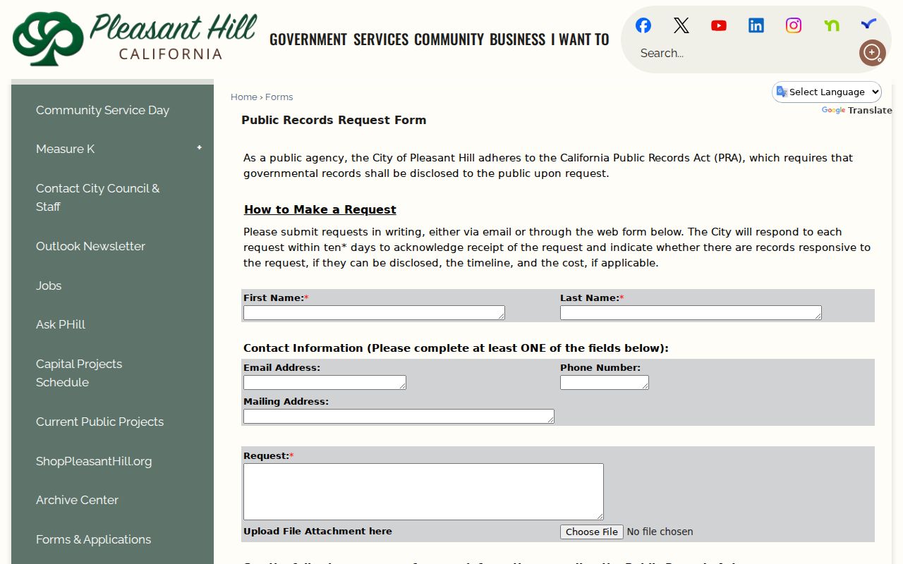 Pleasant Hill public records request form