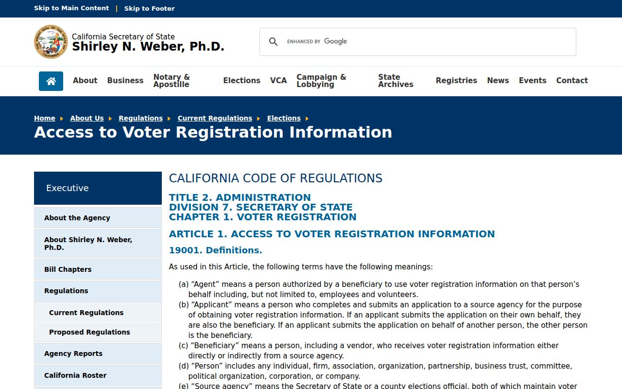 Pleasant Hill voter registration records California access regulations