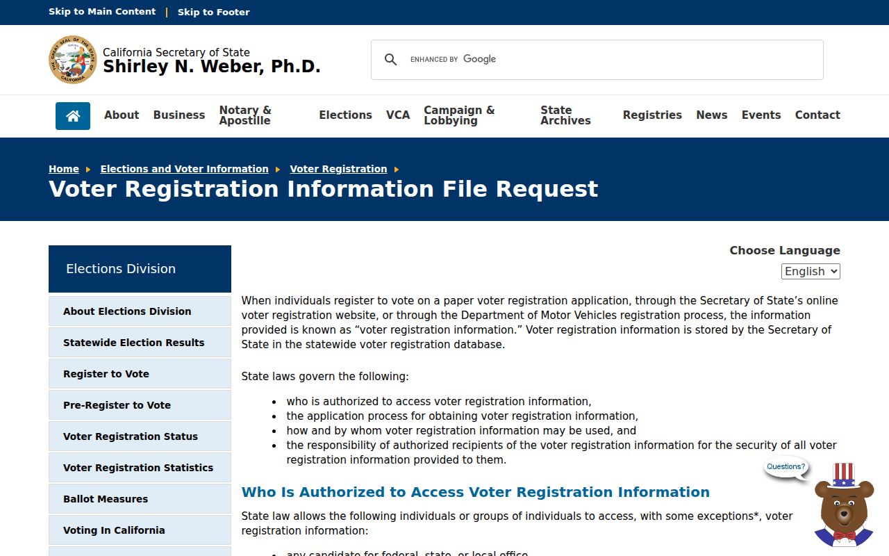 Pleasant Hill voter registration records statewide voter file request